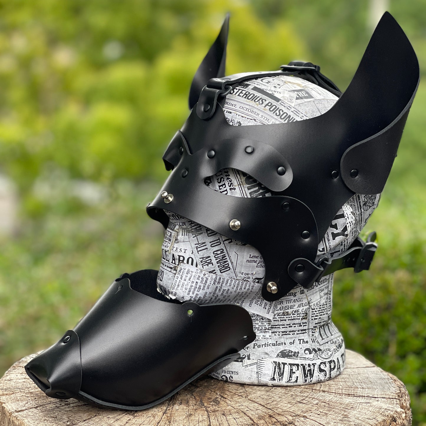 Leather Dog mask with removable muzzle