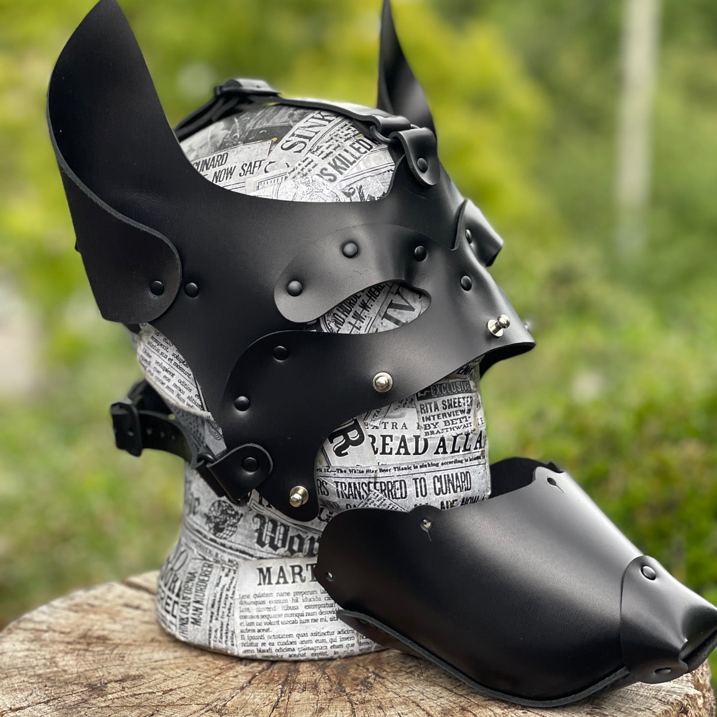 Leather Dog mask with removable muzzle