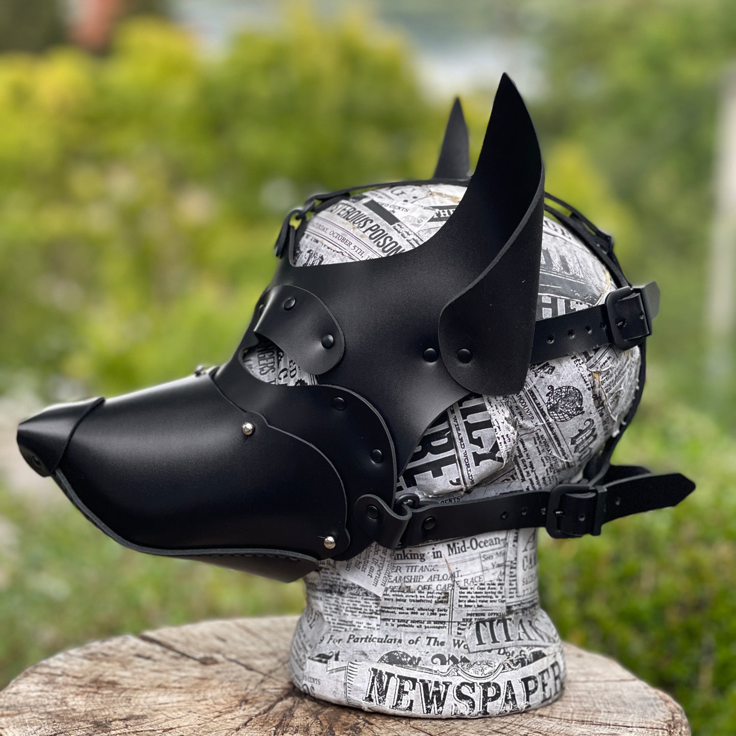 Leather Dog mask with removable muzzle