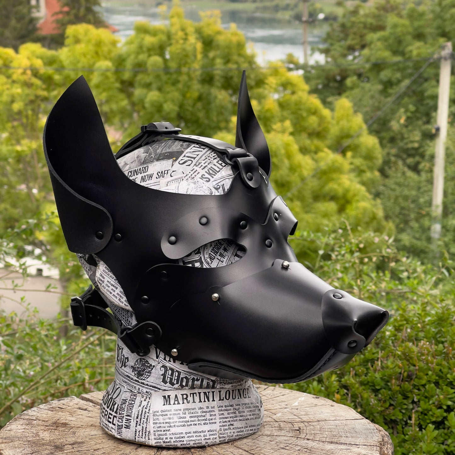 Leather Dog mask with removable muzzle