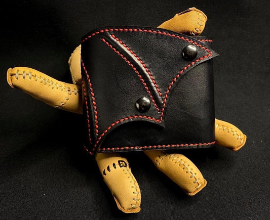 Carved Leather Wallet with Bat Engraving, Black Dracula Bat Wings Wallet