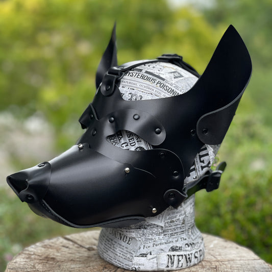 Leather Dog mask with removable muzzle