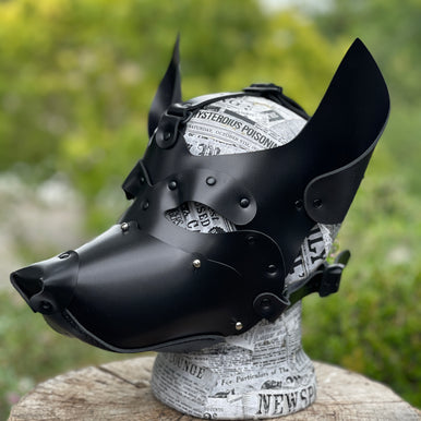 Leather Dog mask with removable muzzle